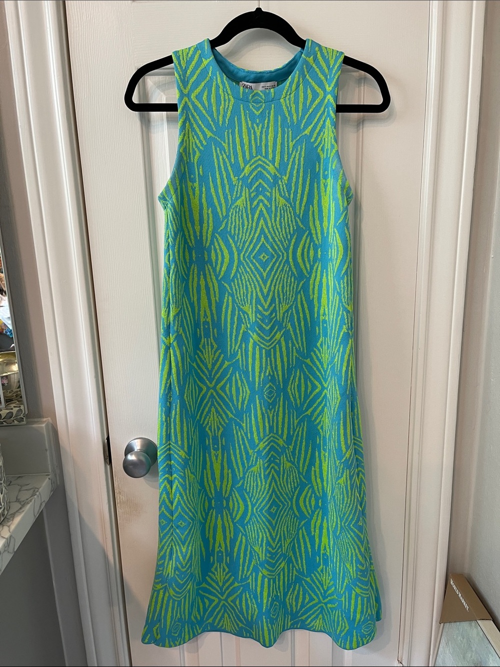 Zara Turquoise Knit Dress  with Neon Green Pattern